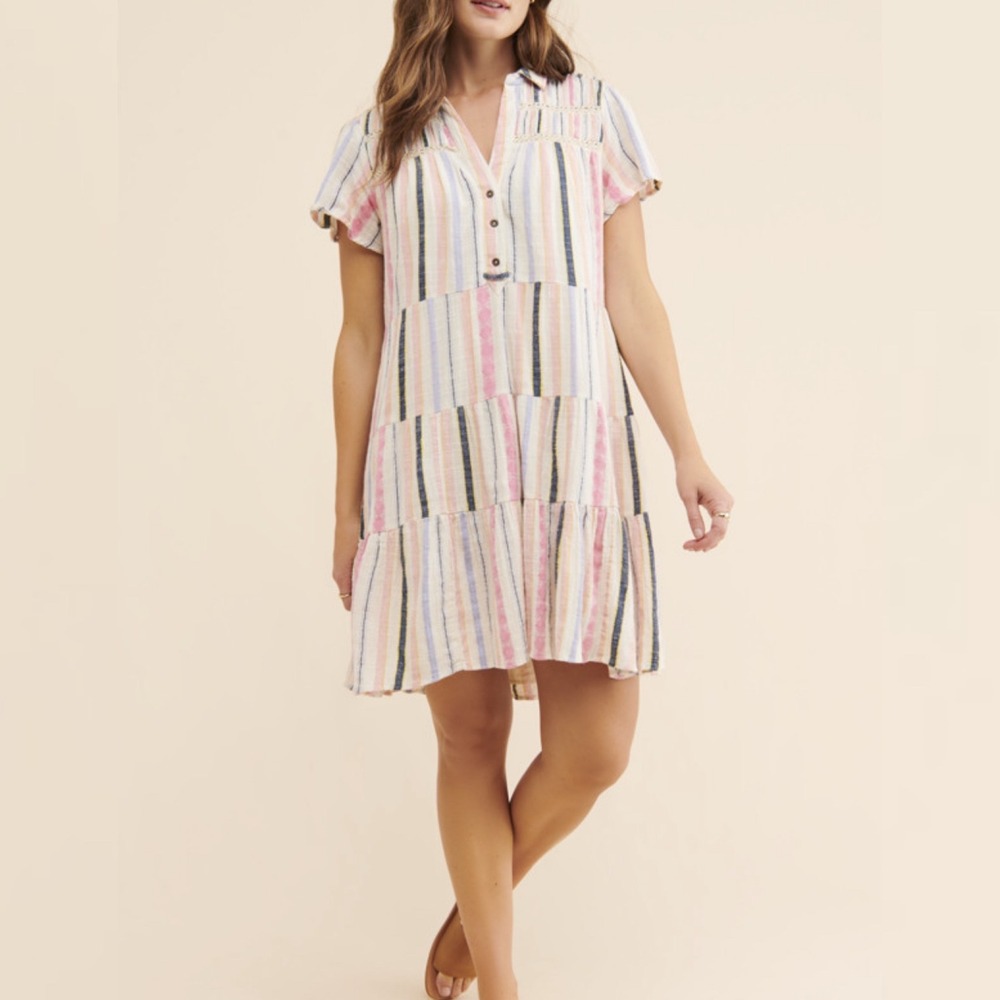 Anthropologie Georgina Tiered Cotton Summer Shirtdress Womens Size XS Bohemian
